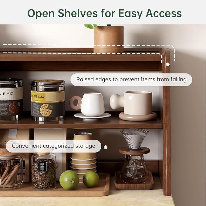 YESWOOD 100% Solid Rubberwood Kitchen Counter Hutch Shelf, Fully Assembled Countertop Organizer Storage Rack, Buffet Hutch Shelf with Trapezoid Structure for Kitchen & Dining Room