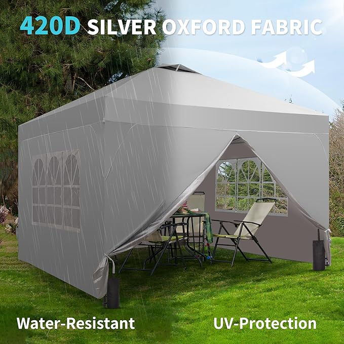 Saemoza 12x12 Pop Up Canopy Tent with One Push Setup, Outdoor Sun Shade Canopy with Vent Top for Backyard Party, Easy Up Instant Shelter with 4-Sandbags & Wheel Bag, White.