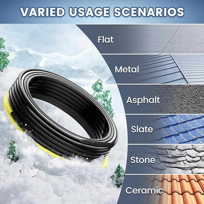 80 FT Gutter Heat Cable Kit, YeloDeer 6 W/FT Heat Tape for Roof and Gutters, Self-Regulating Roof Melt Heating Snow De-Icing Cable, 120V