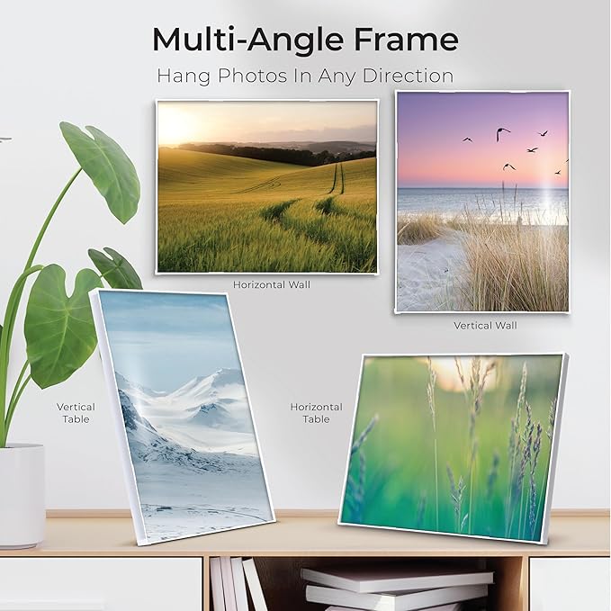 MANTELLO ESSENTIALS Front Loading White Picture Frame 8.5x11 - Set of 6 - Table Desk Wall hanging For Artwork - Certificates Diplomas - Family Gallery Multi Photo Frame