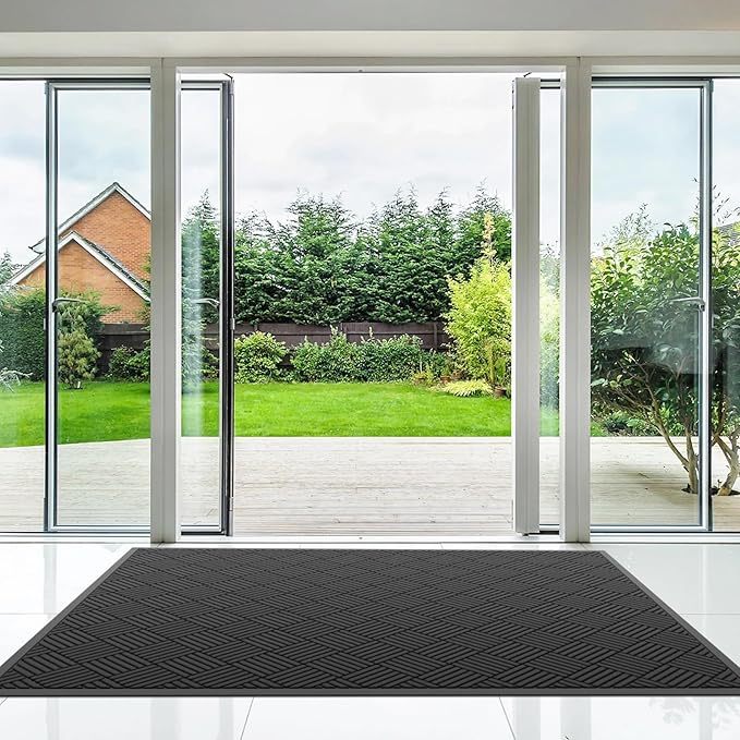 Durable Indoor Outdoor Door Mat, 3' x 6' Heavy Duty Front Door Mat for Entryway, Non-Slip Backing, Stain and Fade Resistant, Absorbent Commercial Floor Mat for High Traffic Area, Black