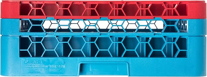 CFS RG49-2C410 OptiClean 49 Compartment Glass Rack with 2 Extenders, 7.12", Polypropylene, Red/CFS Blue