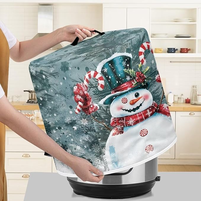 Kawaii Snowman Dust Cover for Kitchen Instant Pot Accessories Appliance Cover Quart Pressure Cooker Air Fryer Rice Cooker Kitchen Appliance Dust Covers with Storage Pockets Size M