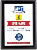 M&T Displays Opti Snap Poster Frame 8.5x11 Inch Black 1" Aluminum Profile Front Loading Wall Mounting Photo Picture Document Certificate Sign Holder Mitered Corner Anti Glare Cover (3 pack)