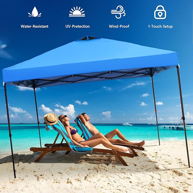 Saemoza 12x12 Pop Up Canopy Tent with One Push Setup, Portable Sun Shade Tent, Instant Easy Up Canopy with 4-Sidewalls & Wheeled Bag, Outdoor Fldable Gazebo with Vent Top, Blue.