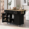 Favfurish Kitchen Island with Drop-Leaf Countertop, Internal Storage Cabinet Racks, Rolling Kitchen Cart on 5 Wheels with Open Shelves and 3 Drawers, Spice Holder, for Dining Room, Black