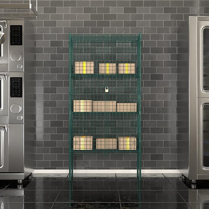 Commercial Grade NSF Listed Metal Wire Mesh Storage Green Epoxy Security Cage Kit 18" x 36" x 74", Perfect for Warehouse, Walk-In Refrigerator, Freezer, Grocery Store, Restaurant