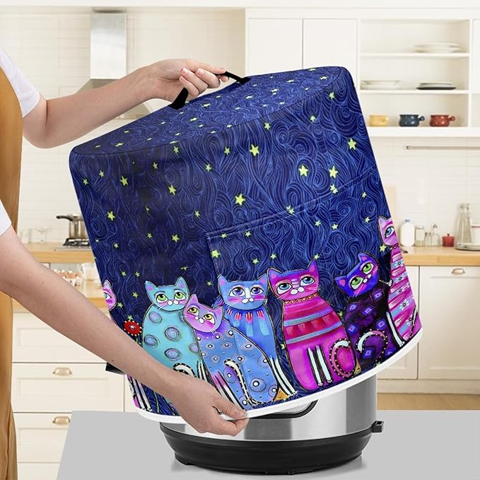 Xoenoiee Starry Night Cats Pattern Pressure Cooker Cover for 3 qt Instant Pot, Kitchen Appliance Dust Cover with Pockets for Rice Cooker Air Fryer Slow Cooker