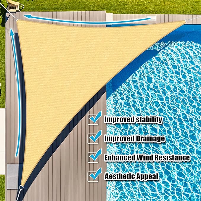 Amagenix Sun Shade Sail 18'X18'X25.5' Curved Edge Outdoor Shade Canopy Sand Breathable 95% UV Block Shade Cloth for Patio Garden Backyard (We Make Custom Size)
