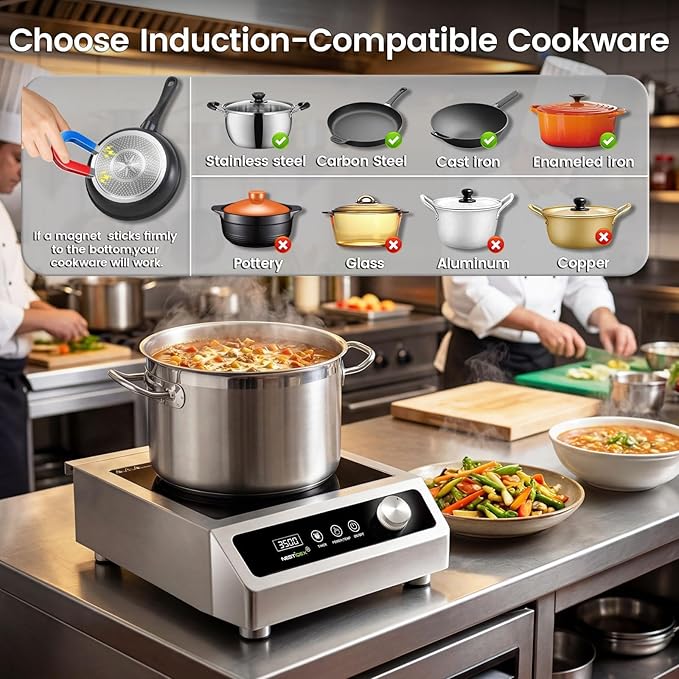 3500W Commercial Induction Cooktop, NESTIQEX 208V 3-Phase Large Induction Burner with 20 Power & Temp Levels, 9" Large Coil, 24h Timer, Pro Electric Countertop Burners for Restaurant