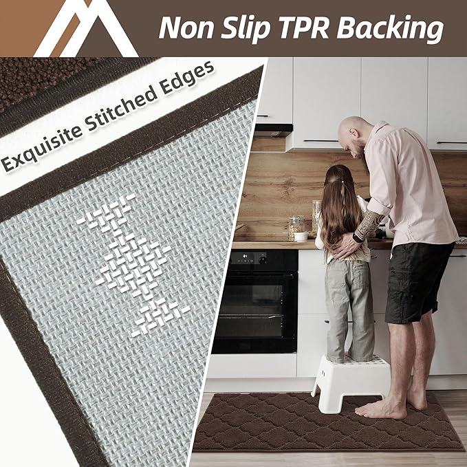 COSY HOMEER Soft Kitchen Floor Mats for in Front of Sink Super Absorbent Kitchen Rugs and Mats 20"x79" Non-Skid Kitchen Mat Standing Mat Washable,Polyester,Brown