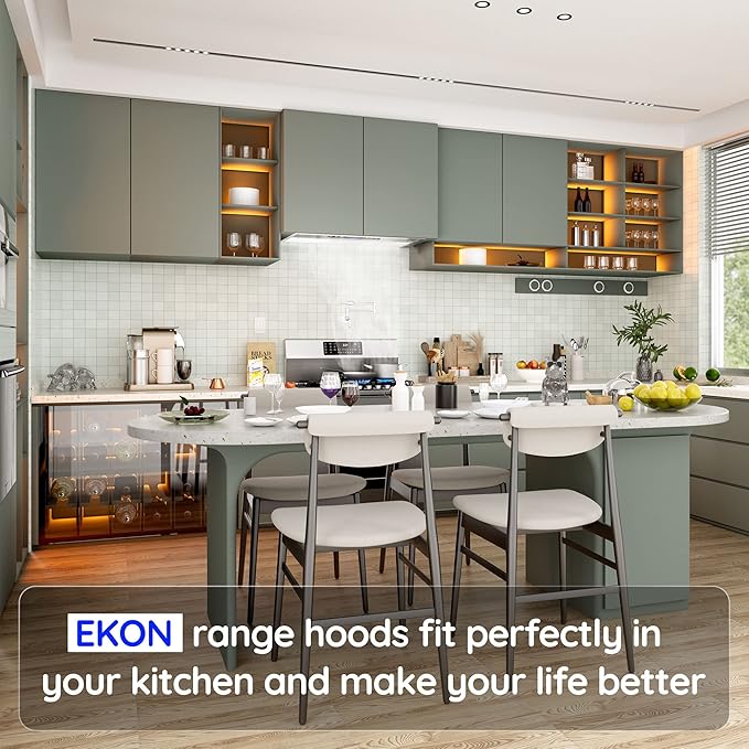 EKON NAB02-30" 900CFM Range Hood Insert, Ducted/Ductless Built-in Range Hoods with Remote/4 Speeds Touch Control LCD Display,2pcs Baffle Filters,Adjustable Leds Lights for Over Kitchen Stove