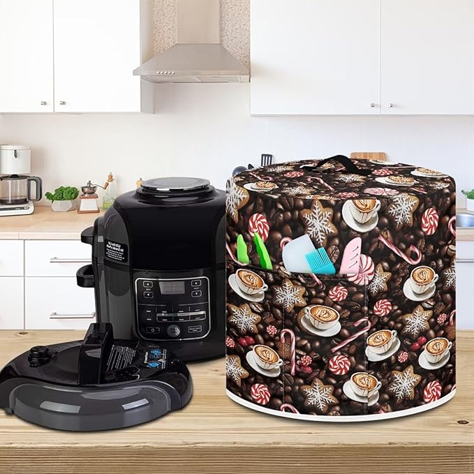 Coffee Dust Cover for Kitchen Instant Pot Accessories Appliance Cover Quart Pressure Cooker Air Fryer Rice Cooker Kitchen Appliance Dust Covers with Storage Pockets Size S