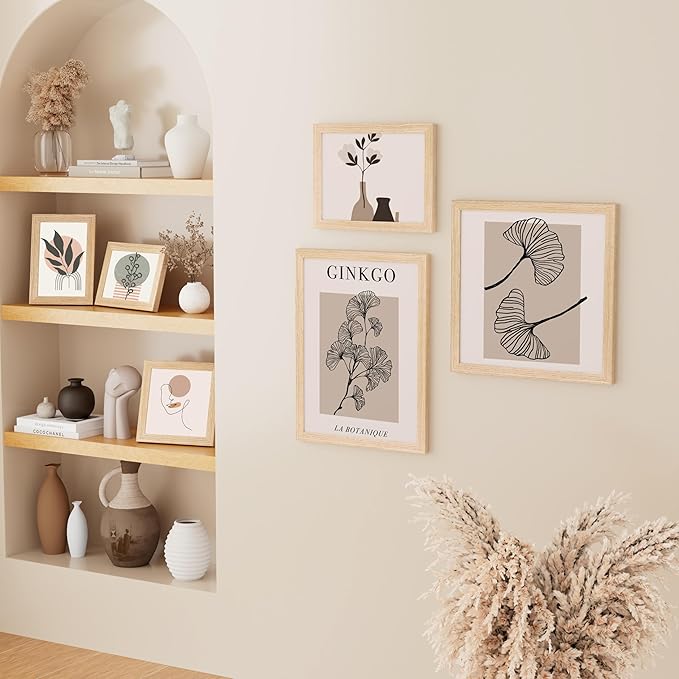 Vittanly 6x8 Picture Frame, Solid Wood Frame with Plexiglass, Includes 4x6 Mat, Wall Hanging or Tabletop for Photos, Home Decor, Natural, 1 Pack