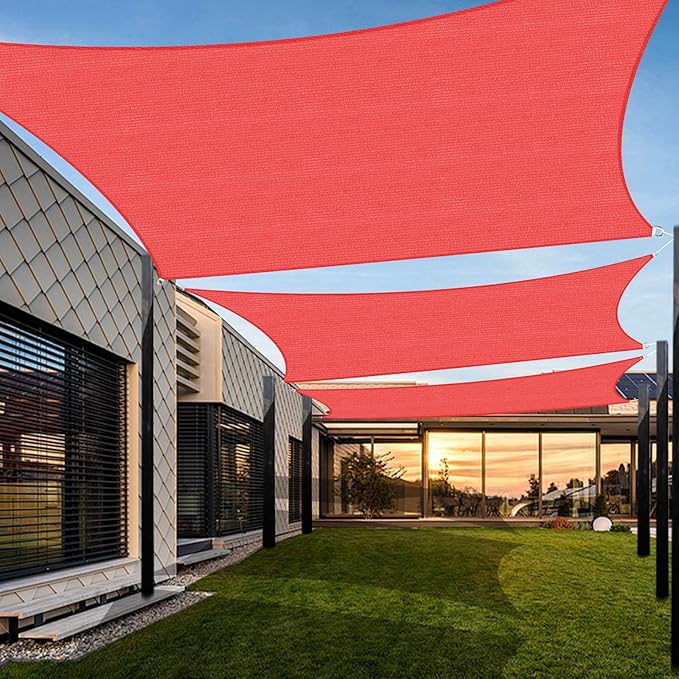 Amagenix Sun Shade Sail 7'X13' Curved Edge Outdoor Shade Canopy Scarlet Breathable 95% UV Block Shade Cloth for Patio Garden Backyard (We Make Custom Size)