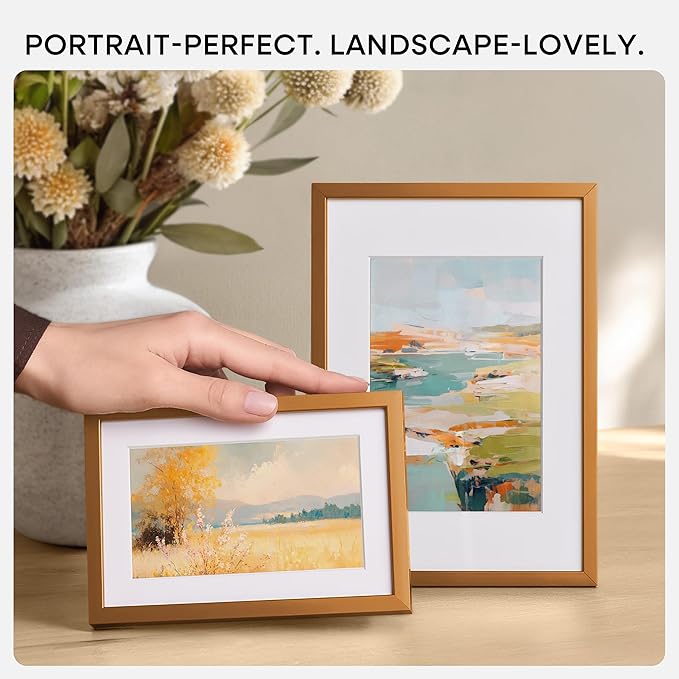 Homeforia 6x9 Picture Frame Bronze, High End Metal 6 x 9 Brass Frames with Mat 4 x 6 for Art, 6x9 Desk Frame Matted to 4x6 inch Photo, 6 by 9 Wall or Tabletop Frame, Tempered Glass, Wall Kit, Set of 3