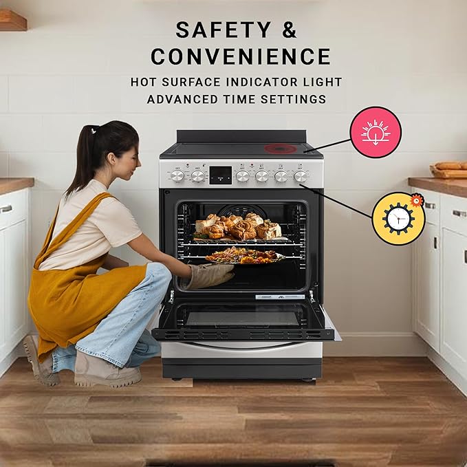 Equator ECR 204 20" Electric Range in STAINLESS – 4 Ceramic Burners, Convection Oven & Air Fry Function, Compact Freestanding Electric Stove for Apartments, Condos & Tiny Kitchens