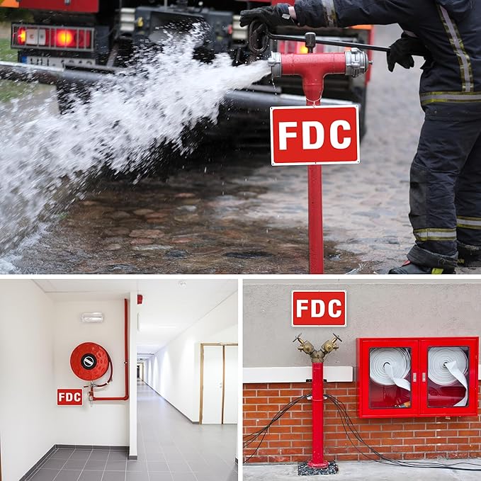 FDC Sign, 2 Pack FDC Sign Outdoor Aluminum Metal Sign, FDC Signs for Fire Department Connection, UV Protected Weather Resistant and Easy to Install (Size: 10x7 inches)