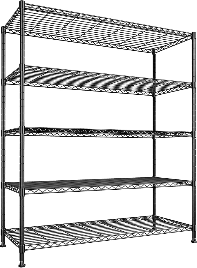 2 Set of 45 W Storage Shelves 5 Tier Wire Shelving Unit Adjustable Metal Shelving Wire Shelf Pantry Shelves Wire Commercial Rack for Closet Kitchen Pantry Garage 45" Wx 13.5" Dx70.5 H Black