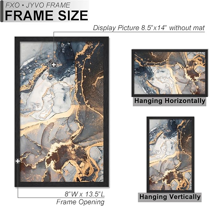 Engineered Wood 8.5x14 Picture Frame Set of 2, Black Frame for 8.5 x 14 Inch Picture Poster Photo, Light Weight 8.5 by 14 Frame with Wood-grain for Wall - 2 Pack/Black/8.5"x14"