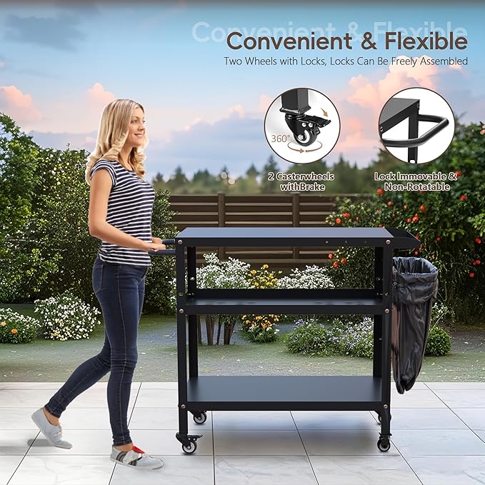 TOLEAD Outdoor Grill Cart, Grill Tables for Outside, Outdoor Pizza Oven Table, Outdoor Table for Grill, Pizza Oven Stand for Pizza Oven, Outside, Griddle, Patio (NO Hook)