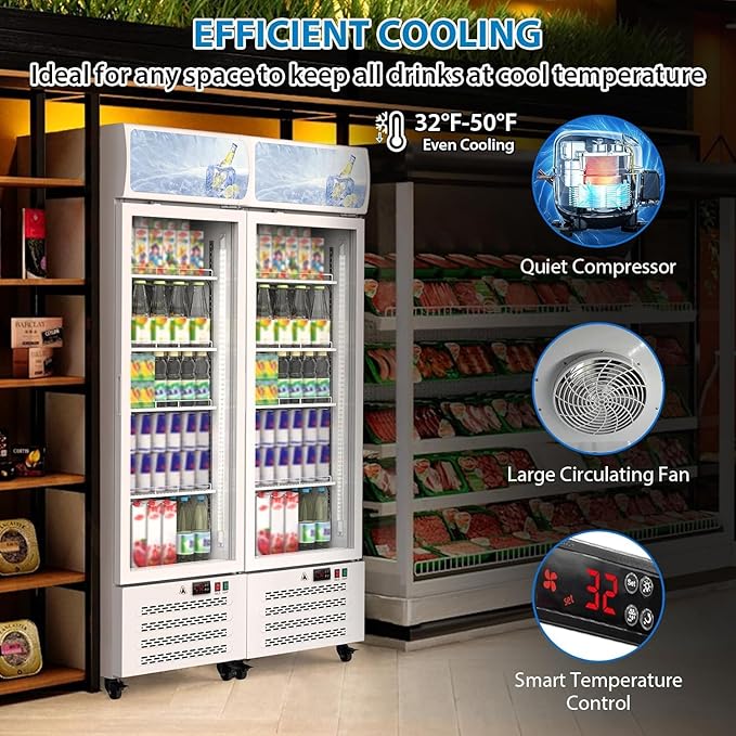 Commercial Display Refrigerator with Single Glass Door, 11.3 Cu.Ft Upright Beverage Cooler with Adjustable Shelves, Soft LED Lighting, Merchandiser Fridge for Home, Restaurant, and Garage, White