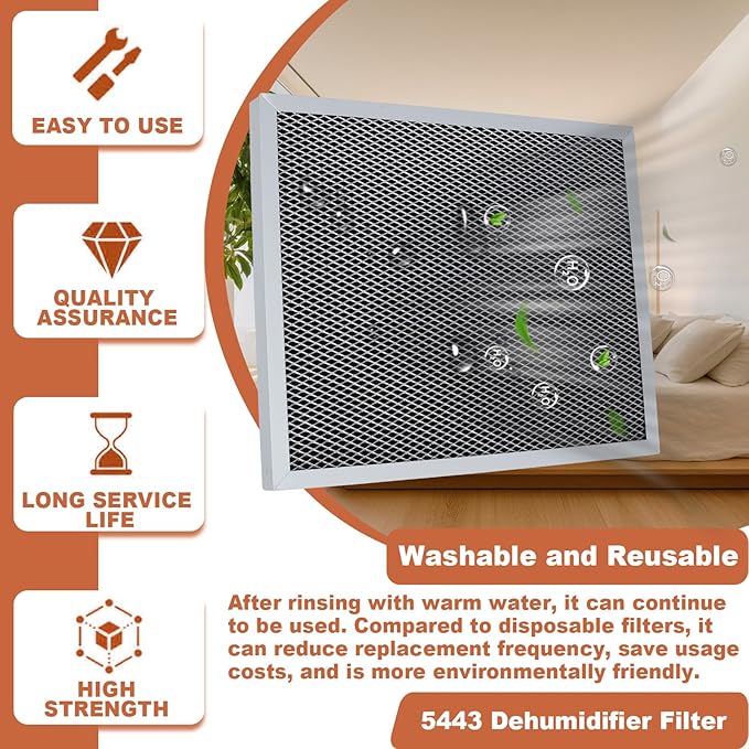 5443 MERV 8 Dehumidifier Filter Compatible with Aprilaire Whole-House Dehumidifiers 8191 8192 and Ventilation Models 8191 8192 Replacement Filters Washable 2 Packs - 10"x12"x1"