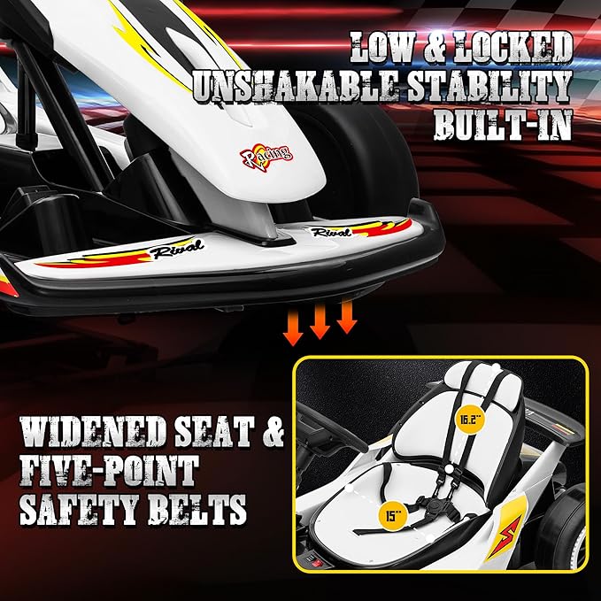 24V Electric Go Kart for Kids, Drift Kart with 400W Motors, EVA Tires, Max Speed 8.1 MPH, Music, Wireless, Electric Drifting Cart Outdoor Ride on Toy for Kids Ages 6+ (White)