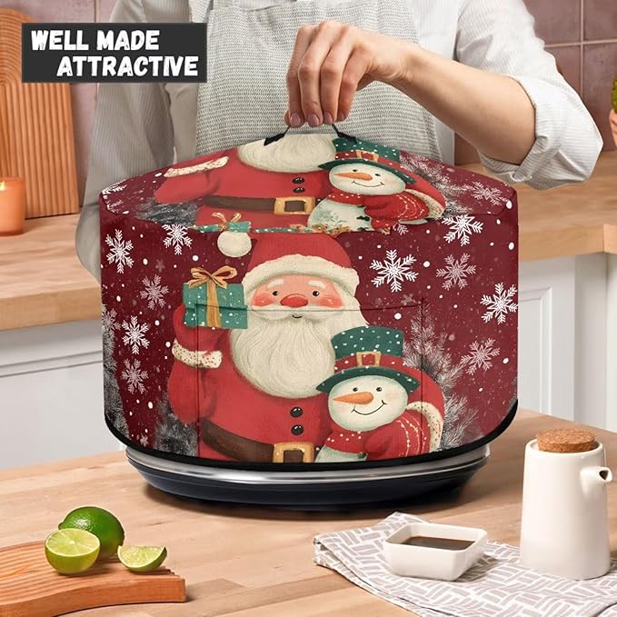 Cute Santa Claus Snowman Print Slow Cooker Cover with Pocket Portable Stain Resistant Slow Cooker Cover for Kitchen Christmas Decor Extra Accessories Fit 6/7/8 Quart Electric Oval Crock Pot