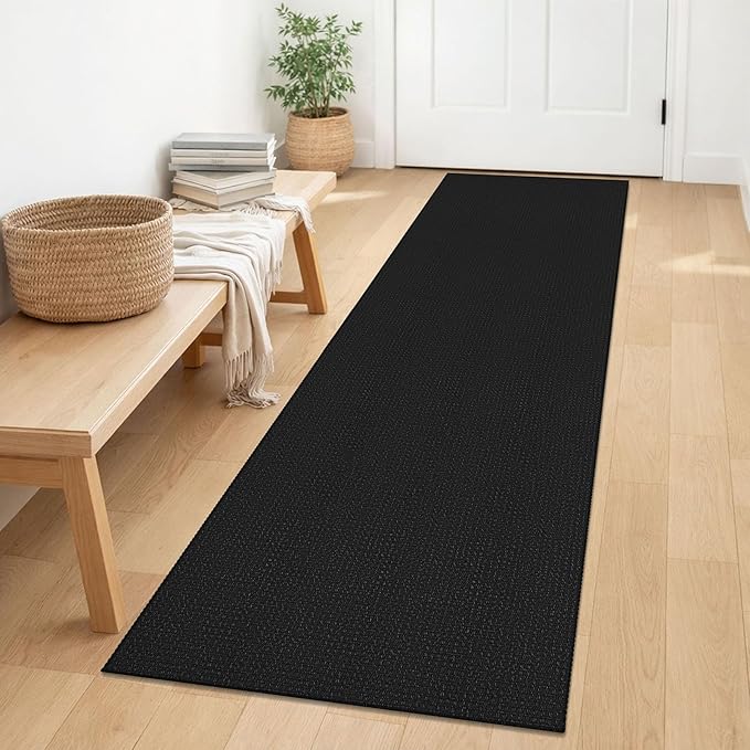 IOHOUZE Washable Runner Rug 2x6 Non Slip Runners for Hallways Entryway Runner Indoor, Kitchen Rugs Woven Cotton Floor Carpet for Kitchen Hall Entrance Bedroom, Black/Grey