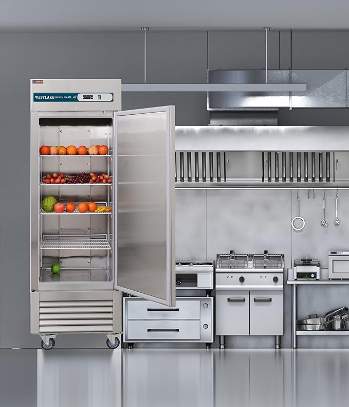WESTLAKE Commercial Freezer 27"W Stainless Steel Reach-in Solid Single Door Upright Fan Cooling 23 Cu.ft Freezer for Restaurant, Bar, Shop, etc