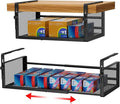 2Pack Under Shelf Basket, Adjustable Hanging Under Cabinet Shelf Storage, Hanging Holder Length Stretchable 14.9-22.6Inch for Kitchen Pantry Desk Counter Bookshelf Cupboard (Black)