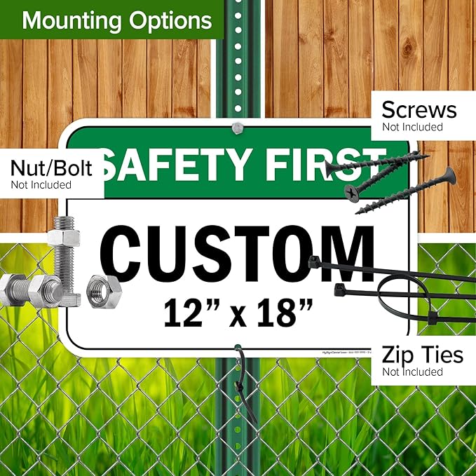 Custom Safety First Sign, Ansi Sign, Osha Compliant, 12x18 Inches, Rust Free .063 Aluminum, Fade Resistant, Made in USA by My Sign Center