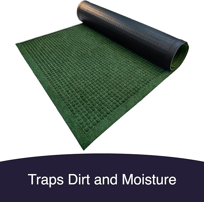 Ecomills Rubber Doormat, Large, 36" x 48", Green, Large, Absorbent Indoor Outdoor, Stain Resistant, Rubber Non Slip Backing, Heavy Duty, Durable