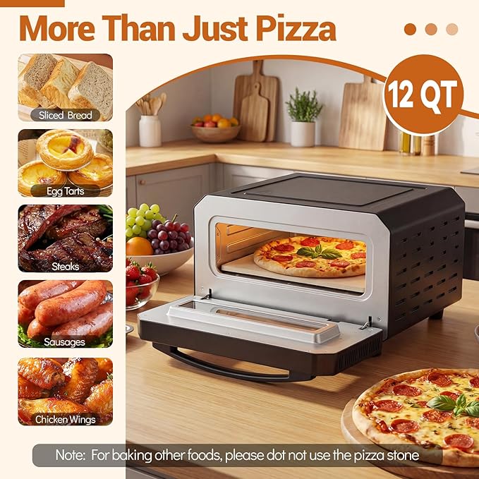 COSTWAY 1700W Electric Pizza Oven Indoor, 6 Presets & 2-Min Rapid Baking Heats up to 750℉, Countertop Pizza Oven for 12” Pizzas with Pizza Stone & Cutter Wheel for Home Kitchen