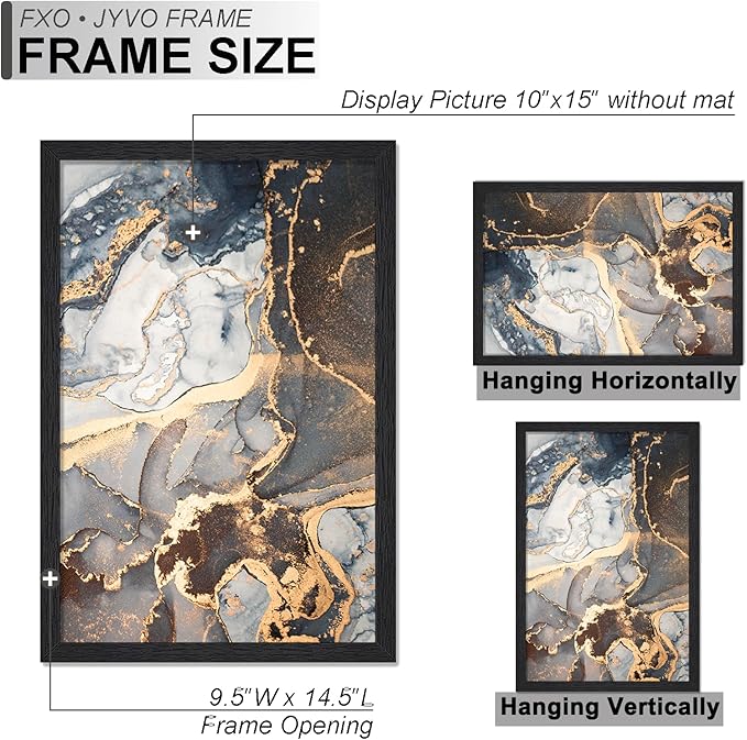 Engineered Wood 10x15 Picture Frame, Black Frame for 10 x 15 Inch Picture Poster Photo, Light Weight 10 by 15 Frame with Wood-grain for Wall - 1 Pack/Black/10 x15