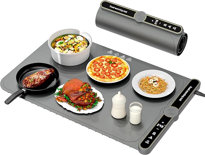 LYSXP 2025 Food Warming Mat, 15x23.6Inch 9-Level Temperature Adjustment, Multi-Functional Food Heater for Parties and Daily Use (Grey)