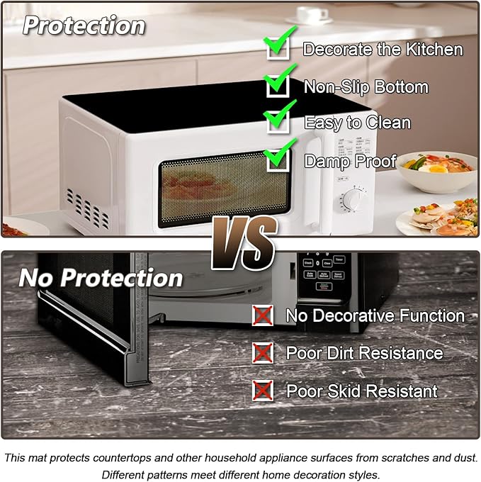 2PCS Black Rubber Mat for Microwave Top Cover, Nonstick Heat Resistant Micro-Wave Oven Cover, 18"x14" Non Slip Oven Kitchen Counter Protector Pad, Air Fryer Mat for Counter Heat Resistant