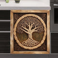Wood Tree of Life Dishwasher Magnet Cover Skin Panel Decal, 3D Wood Sculpture Tree of Life Refrigerator Magnet Door Cover Vinyl Dishwasher Sticker - 23" W x 26" H Magnetic