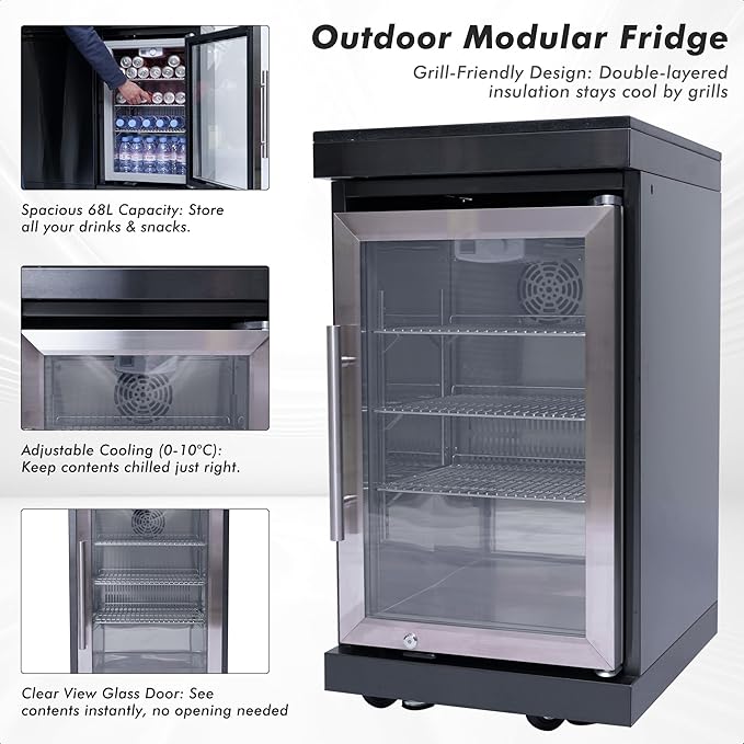 Outdoor Kitchen Island, 82 Inch 6 Burner Gas Grill Combination With Refrigerator and Sink, Outdoor Stainless Steel Barbecue Bar, 85000 BTU Propane Grill for Patios, Gardens, Parties