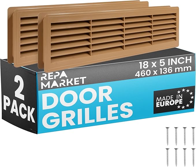 Repa Market 18" x 5" Inch (Outer Size) Pack of 2 Oak Tree Plastic Louvered Door Vents for Interior Doors – 2 Sided Two Way Door Air Return and Intake Cover – Door Air Vent Grille Rectangular Door Vent