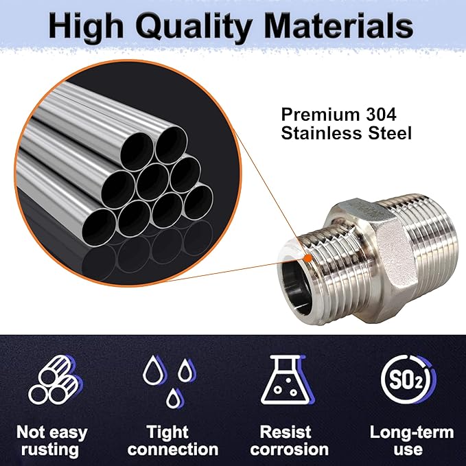 ZOUNI 4pcs Reducing Hex Nipple, 304 Stainless Steel 3/4" NPT Male x 1/2" NPT Male Pipe Fitting Reducer Nipple Adapter 2000psi Reducer Straight Connector (4pcs, 3/4"-1/2")