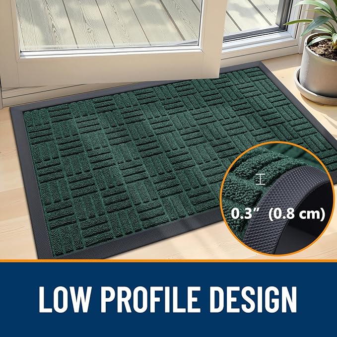 OLANLY Front Door Mat Outside Entrance 59x23, Absorbent, Heavy Duty Sturdy Natural Rubber Doormat Indoor Outdoor, Non-Slip, Stain and Fade Resistant, Low Profile Floor Mat for Entryway, Black Green