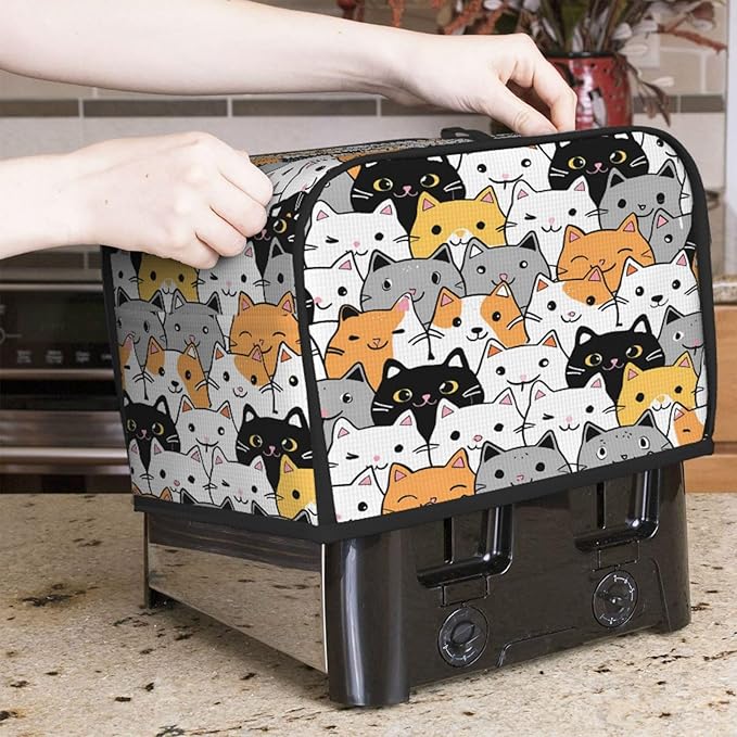 Toaster Cover 2 Slice Cute Cartoon Cat Animal Waterproof Appliance Cover with Hang Loop Bread Baker Toaster Cover for Kitchen