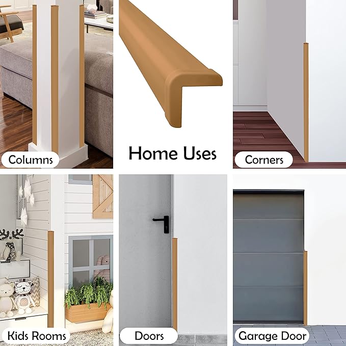 Rubber Bond Wall Corner Guard Edge Protector, 1x1x36 inch Baby Proofing Corner Guards | Self-Adhesive Furniture Edge Strips for Home & Office (15 Pack, Brown)