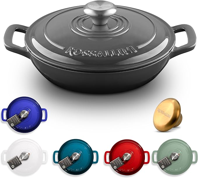 Signature Enameled Cast Iron Braiser, Non-Stick Serving Pot with Tight Fitting Lid for Perfect Roasting, Baking, Sauteing, Searing, and Pan Frying | 2.25Q (2.1L) - Oyster Grey