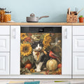 Fall Cat Yellow Sunflowers Dishwasher Magnet Cover Front Door Magnetic Dishwasher Cover Decorative Refrigerator Magnet Covers Appliances Stickers for Home Kitchen, 23" x 26"