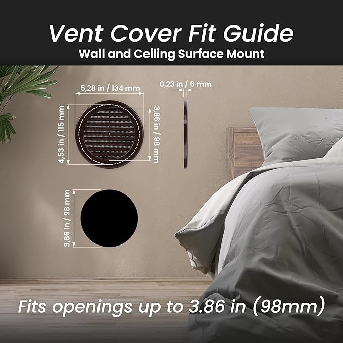 Repa Market 4 Inch (Opening) Brown Round Air Vent Cover - Pack of 10 Plastic Fresh Air Intake Vent - AC Cover with Nylon Mesh Screen - Wall, Ceiling HVAC Return Air Register - Modern Soffit Vents