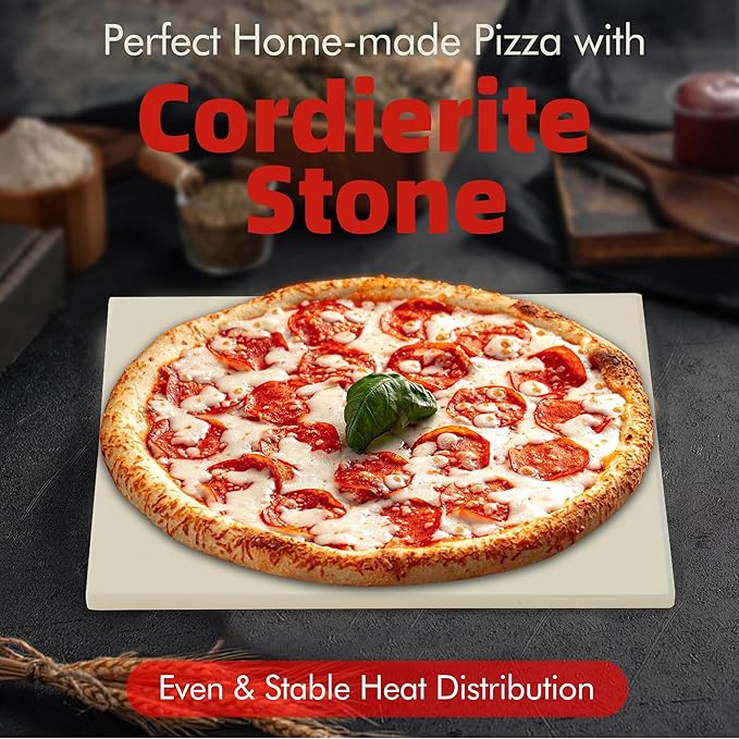 16" Square Pizza Stone, Heavy Duty Cordierite Pizza Pan for Grilling & Pizza Oven, High Temperature Resistant Baking Stone for Pizza, Bread, Meat