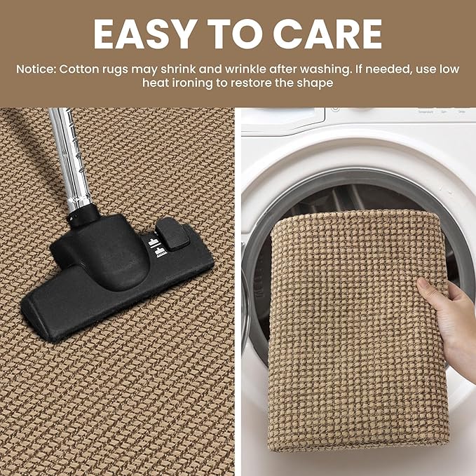 IOHOUZE Washable Runner Rug 2x12 Non Slip Rubber Backed Extra Long Hallway Runner Entryway Runner Indoor, Kitchen Rugs Woven Cotton Floor Carpet for Hall Stair, Orange/Tan/Brown